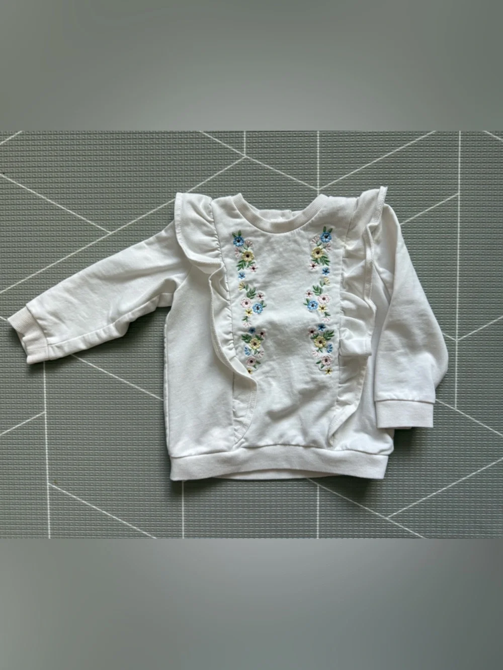 Little Me|Baby girl/toddler white ditsy floral Embroidered Ruffle Sweatshirt•24M - Picture 2 of 5